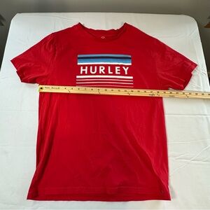 Hurley Red Short-Sleeve Logo Tee with Blue Stripe